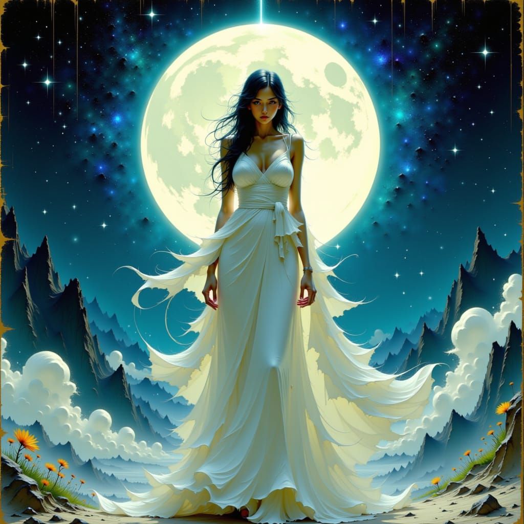 Moon Goddess Hina in Art Nouveau Style