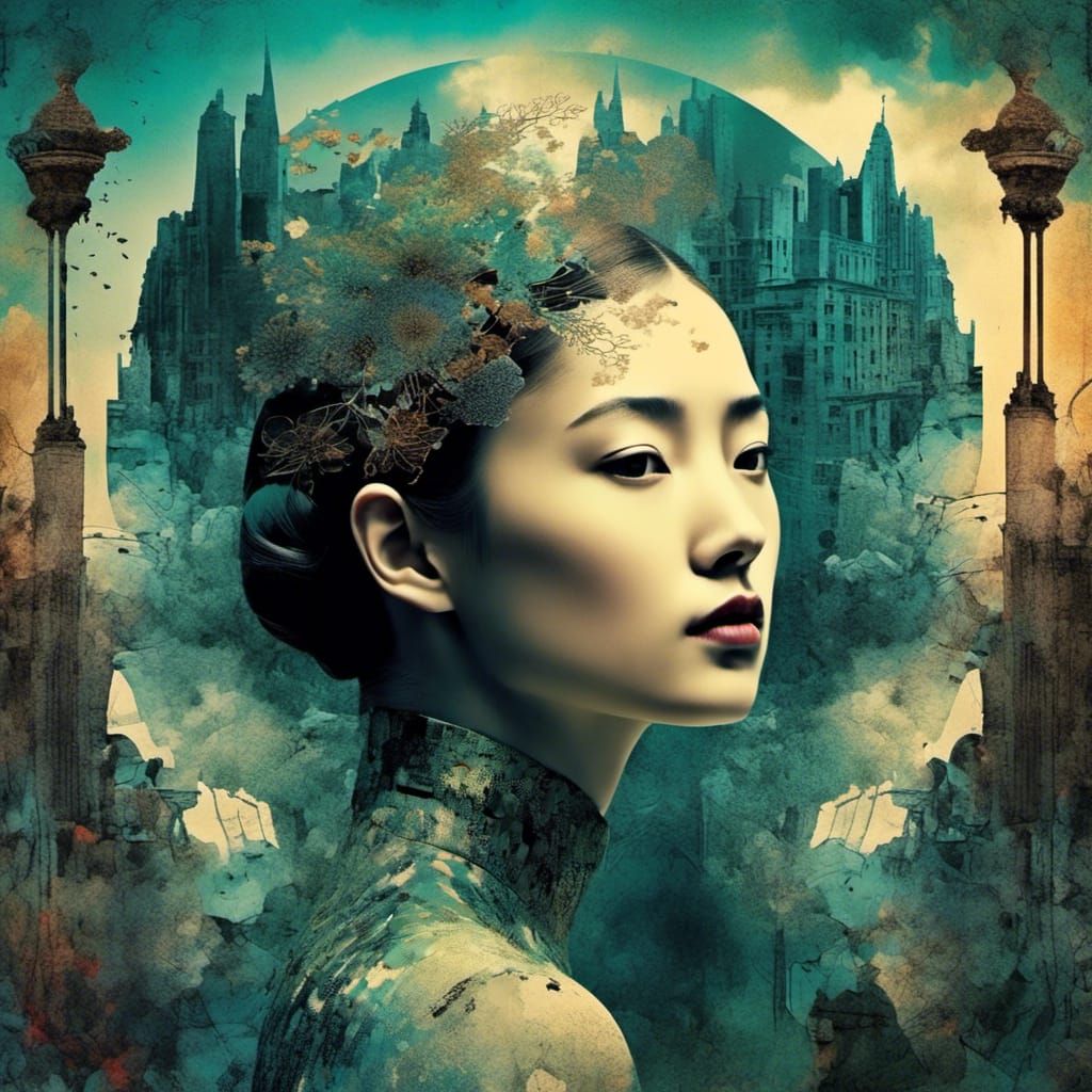 Fantasy Mail Art Postcard with Abstract Cityscape