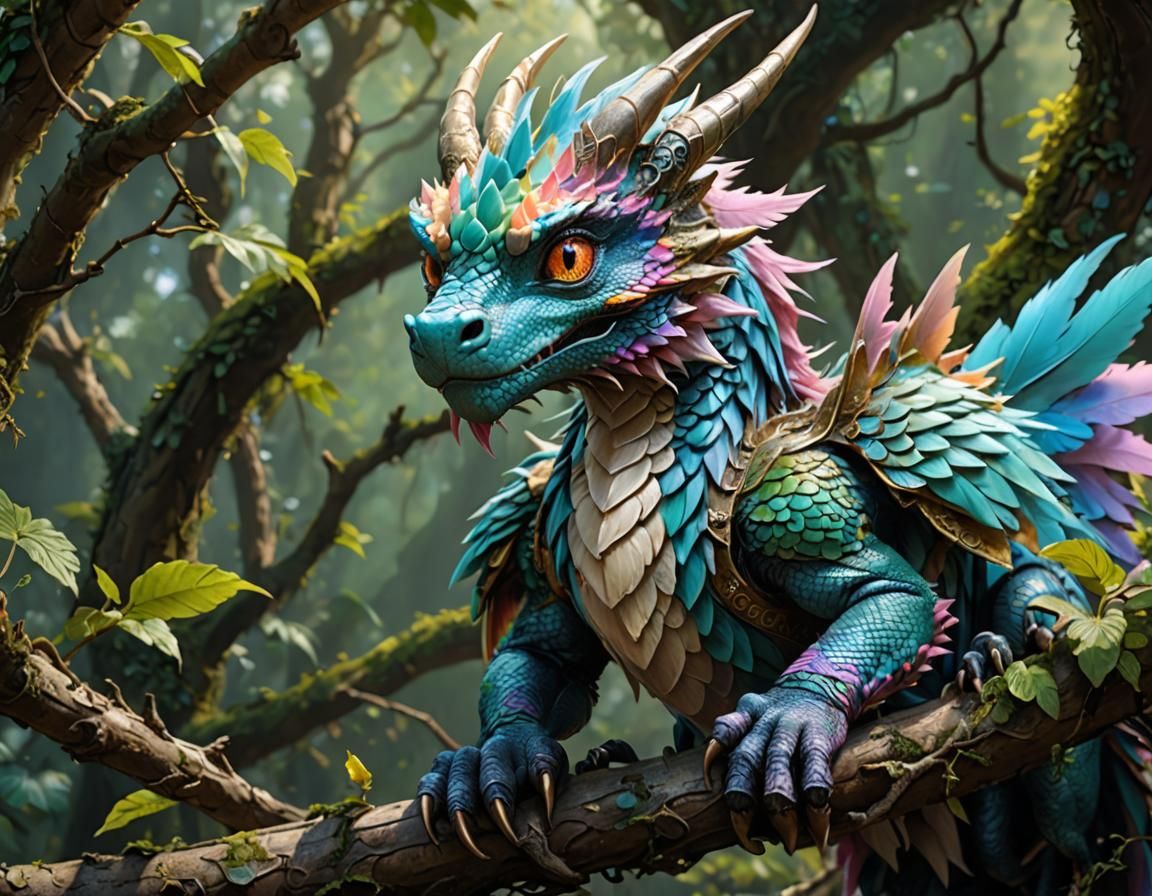 Pastel Feathered Dragon Portrait in Anime Style