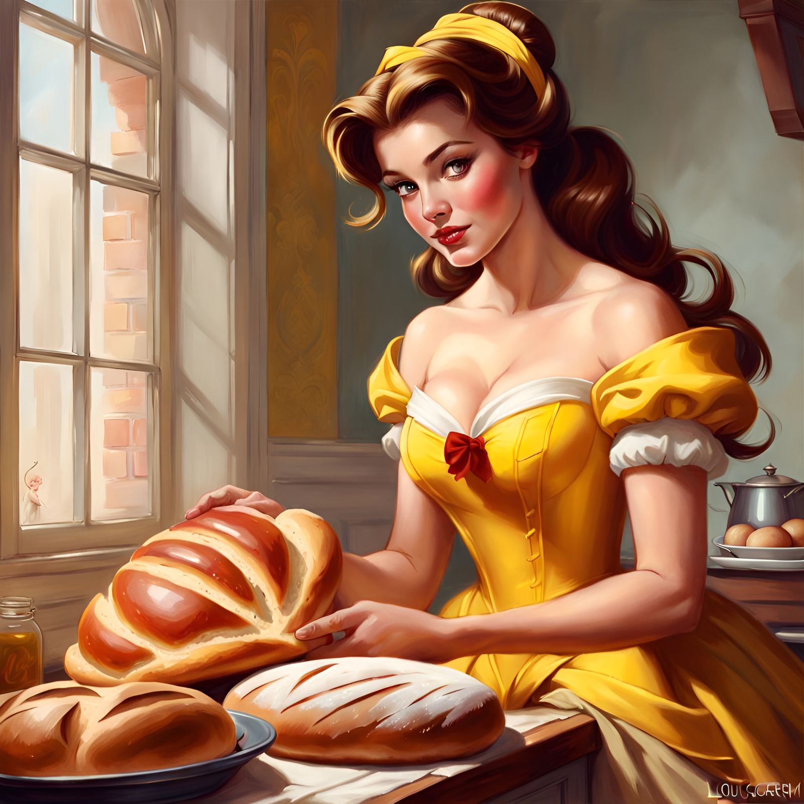 Princess Belle Baking Bread, Pin-Up Art Style