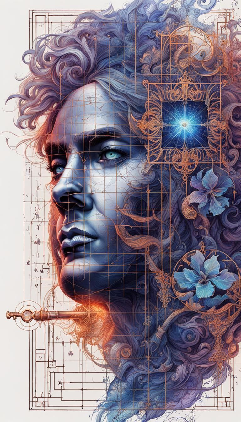 Art Nouveau Key Blueprint with Arabesque Lines