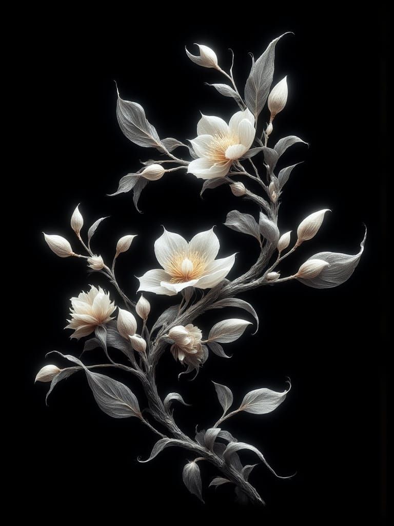 Flowering Branch with Ethereal Details in Digital Illustrati...
