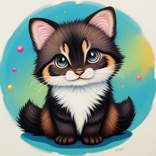 Cute Bubblecat in Gouache Painting