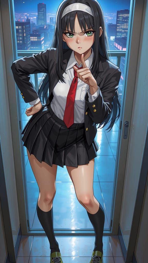 Anime Girl in School Uniform Inspired by Junji Ito