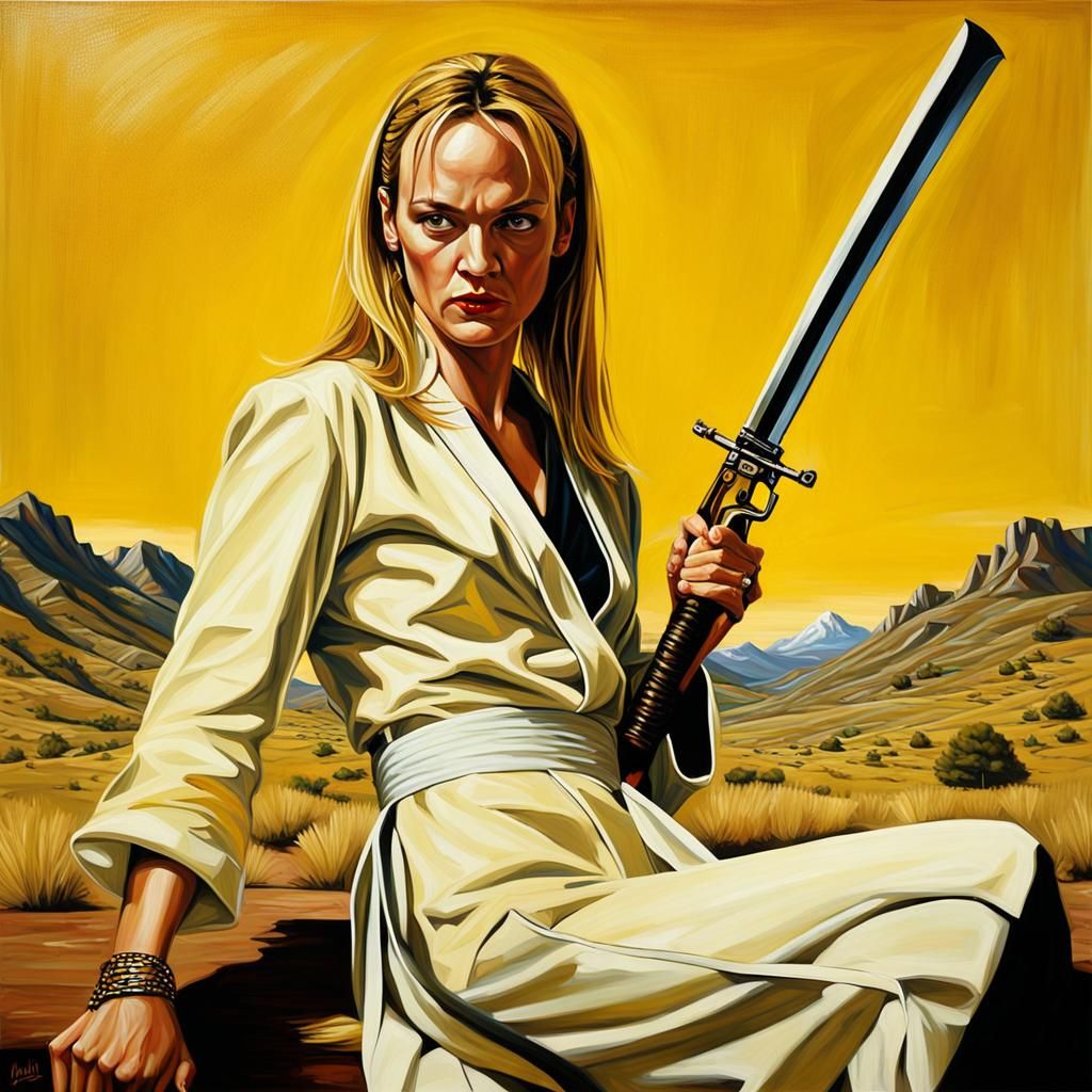 Quentin Tarantino's Kill Bill, Uma Thurman as a Rafael renaissance oil painting