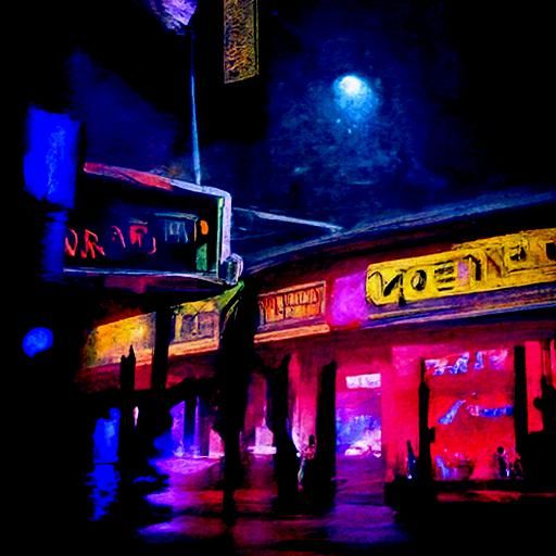 Neon Nightlife Cityscape as Oil Painting