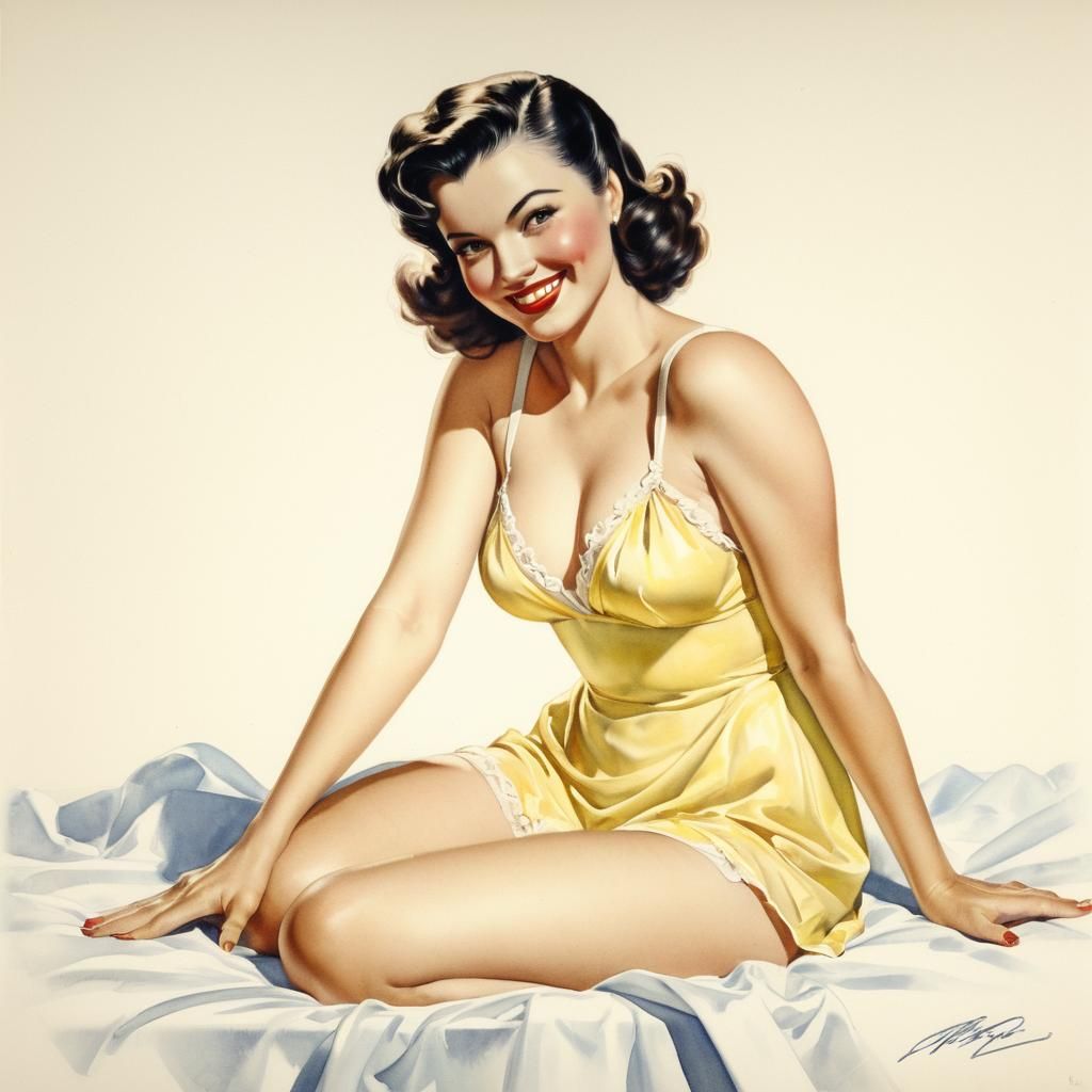 Classic 1940s Pin-Up Girl in Watercolor Style