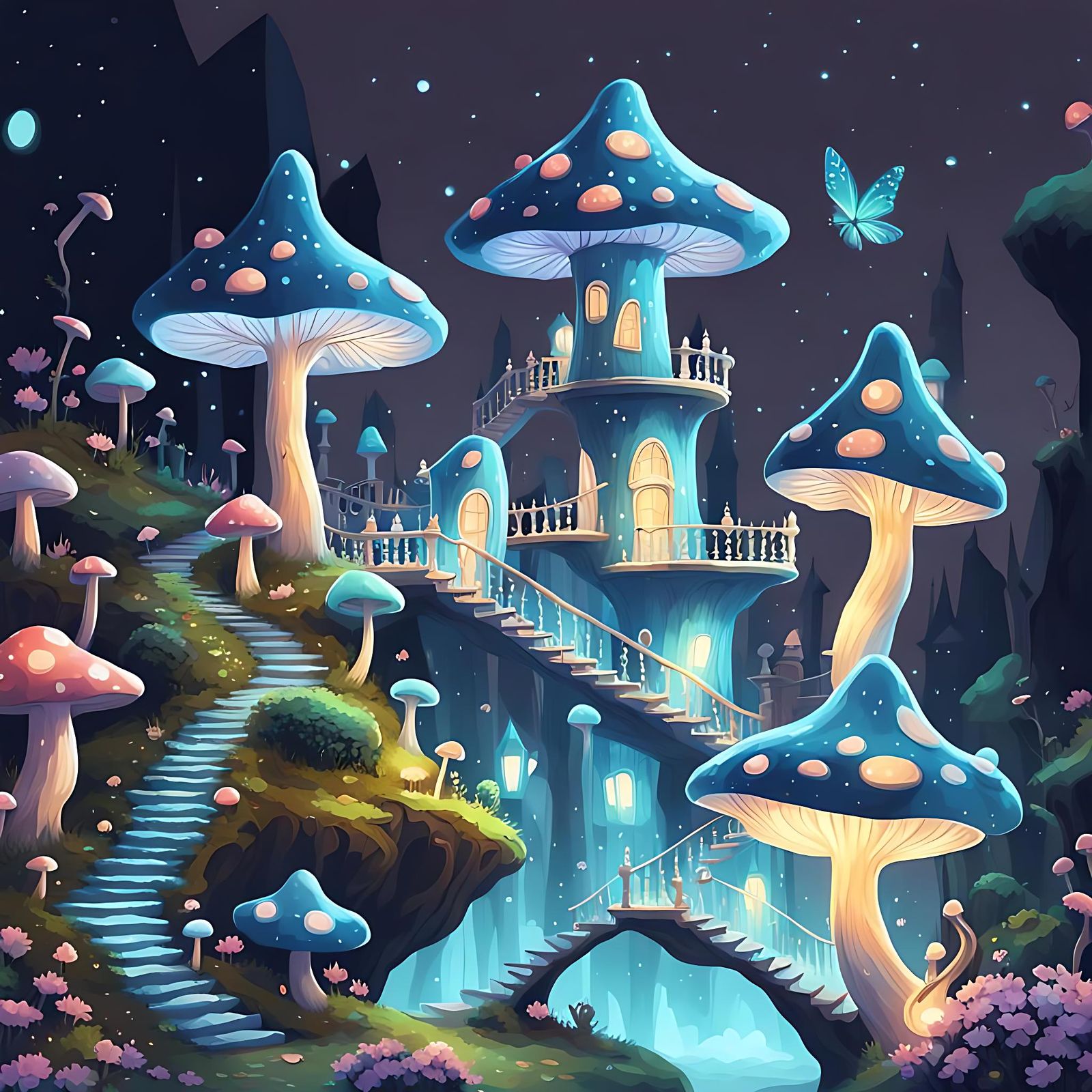 Fairy Punk Mushroom Village Concept Art