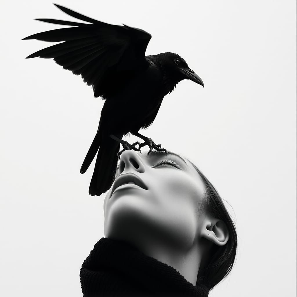 Crow Perched on Brunette Nose, Lindbergh Style