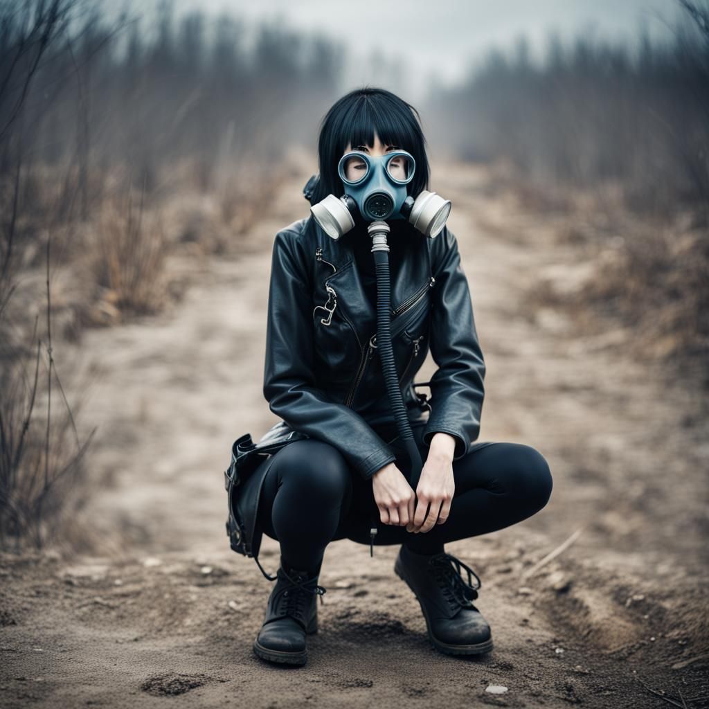 Cyberpunk Girl in Polluted Landscape: Professional Photograp...