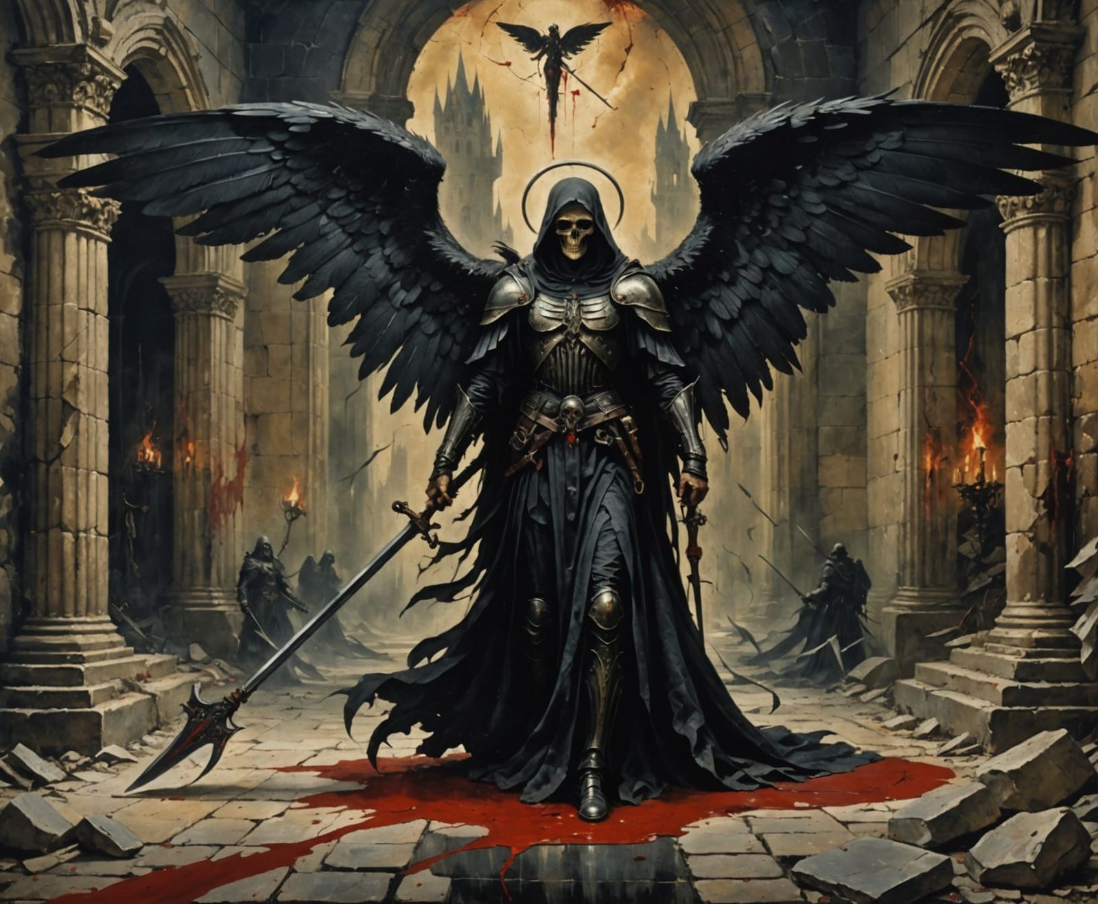 The Angel of Death in a Haunting Medieval Scene