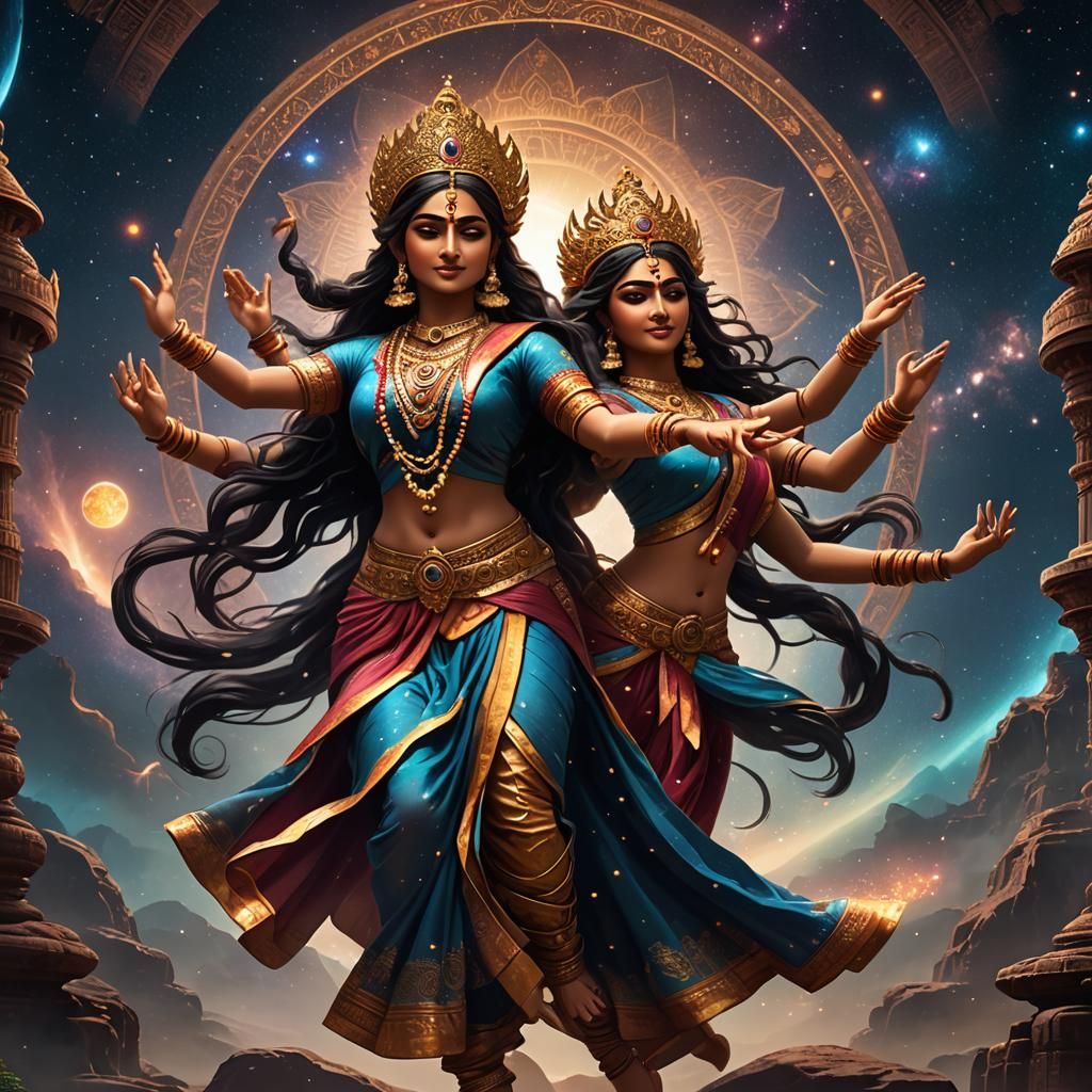 Ancient Hindu Goddess Dancing in the Universe