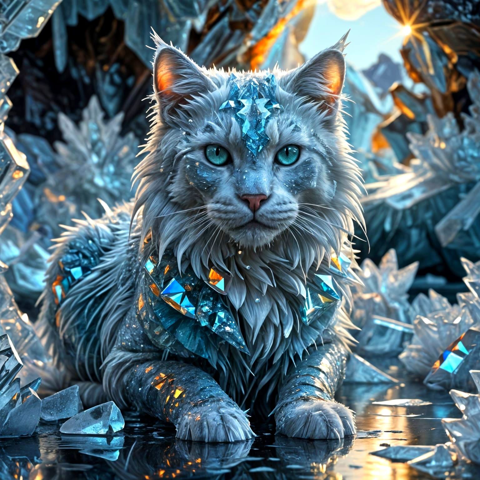 Iridescent Ice Cats Emerge from Frozen Lake