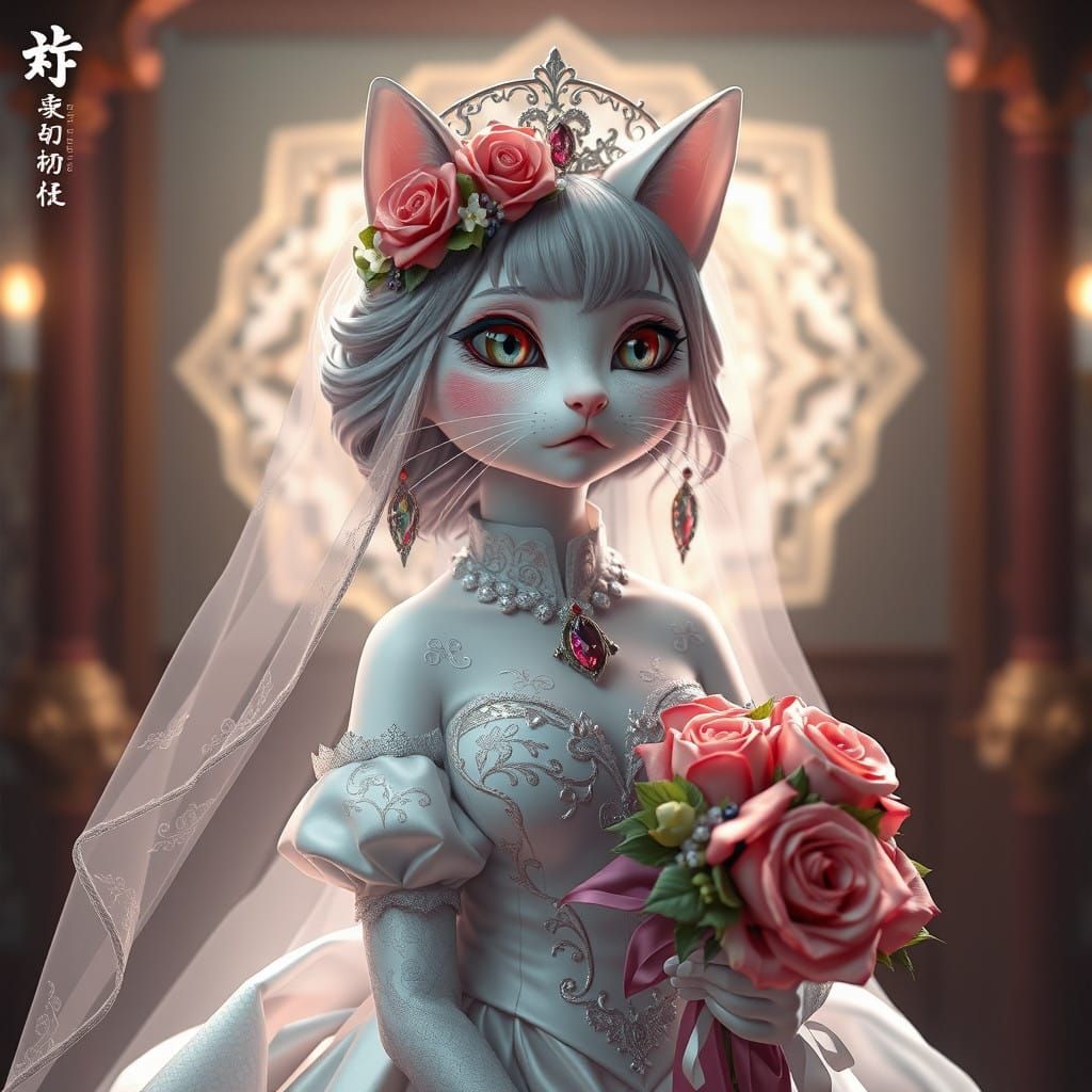 Anime-Inspired Bride Cat Concept Art
