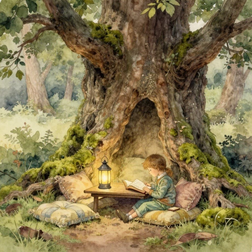 Cozy Reading Nook in Ancient Tree