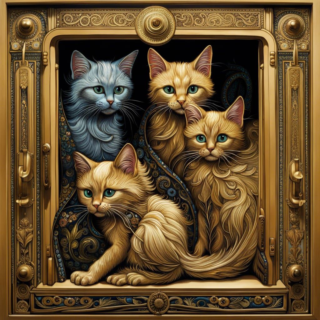Cats in Cupboard: Tiffany-Style Stained Glass