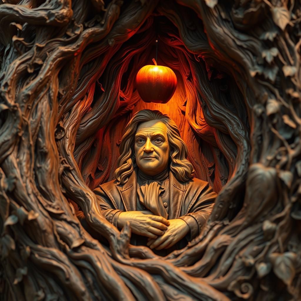 Newton's Apple: Intricate Wood Carving Sculpture