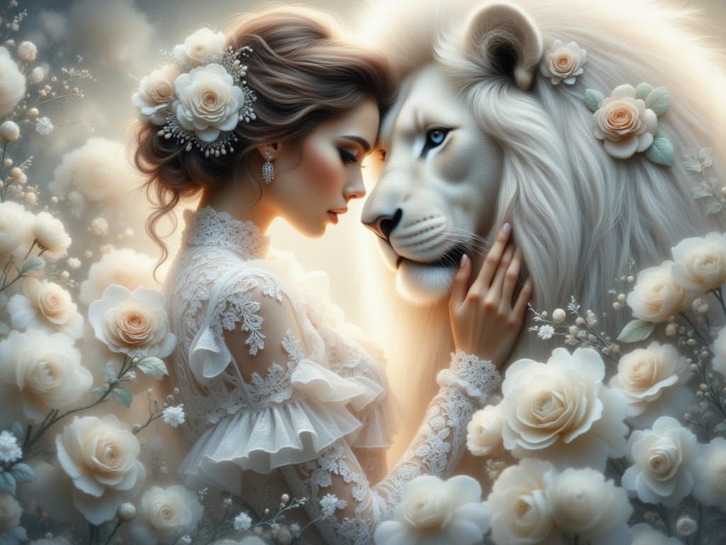 Divine Woman with White Lion Portrait