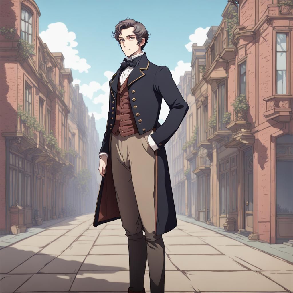 Victorian Man in Anime Style Full Body Portrait