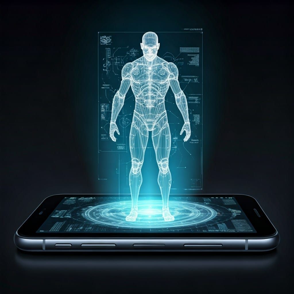 holographic projection on smartphone of a Detailed schematic...