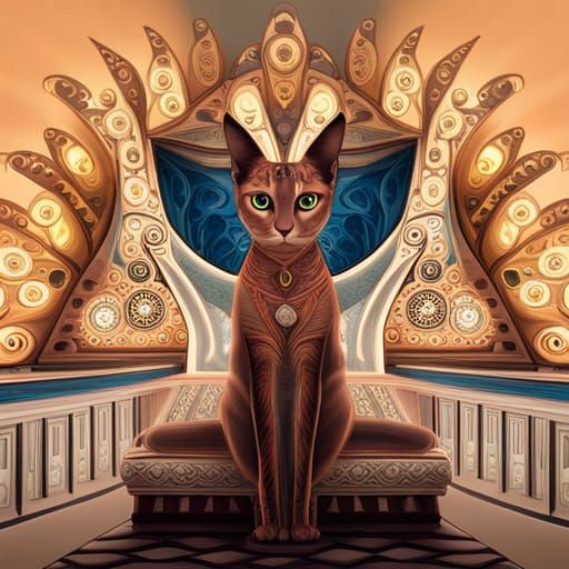 Oriental Cat on Jade Palace Throne