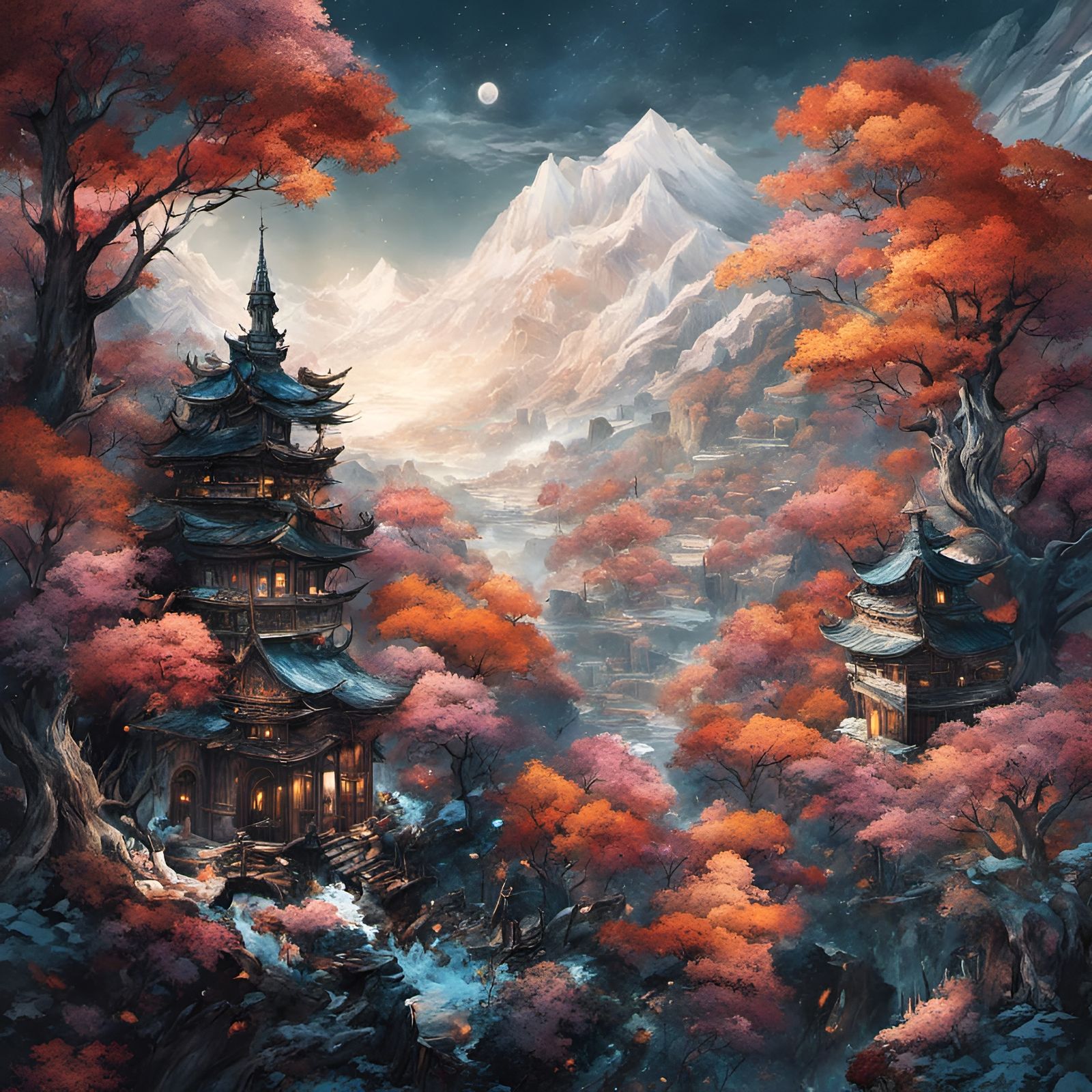 Medieval Old Man in Surreal Geometric Scenery