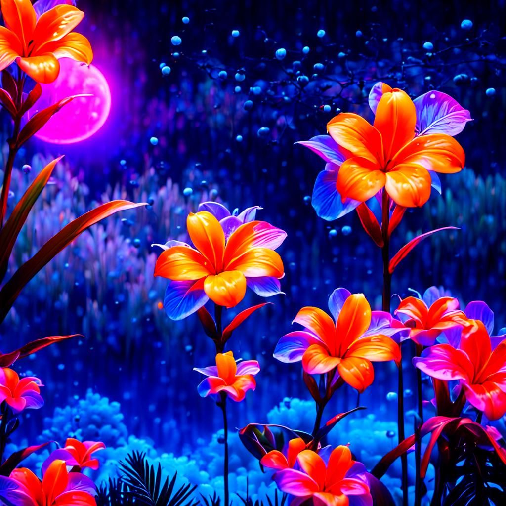 Fluorescent Tropical Flowers Bloom at Night