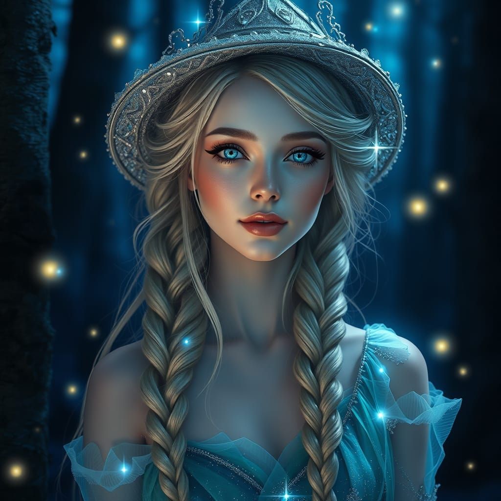 Enchanted Forest Goddess Under Ethereal Blue Glow