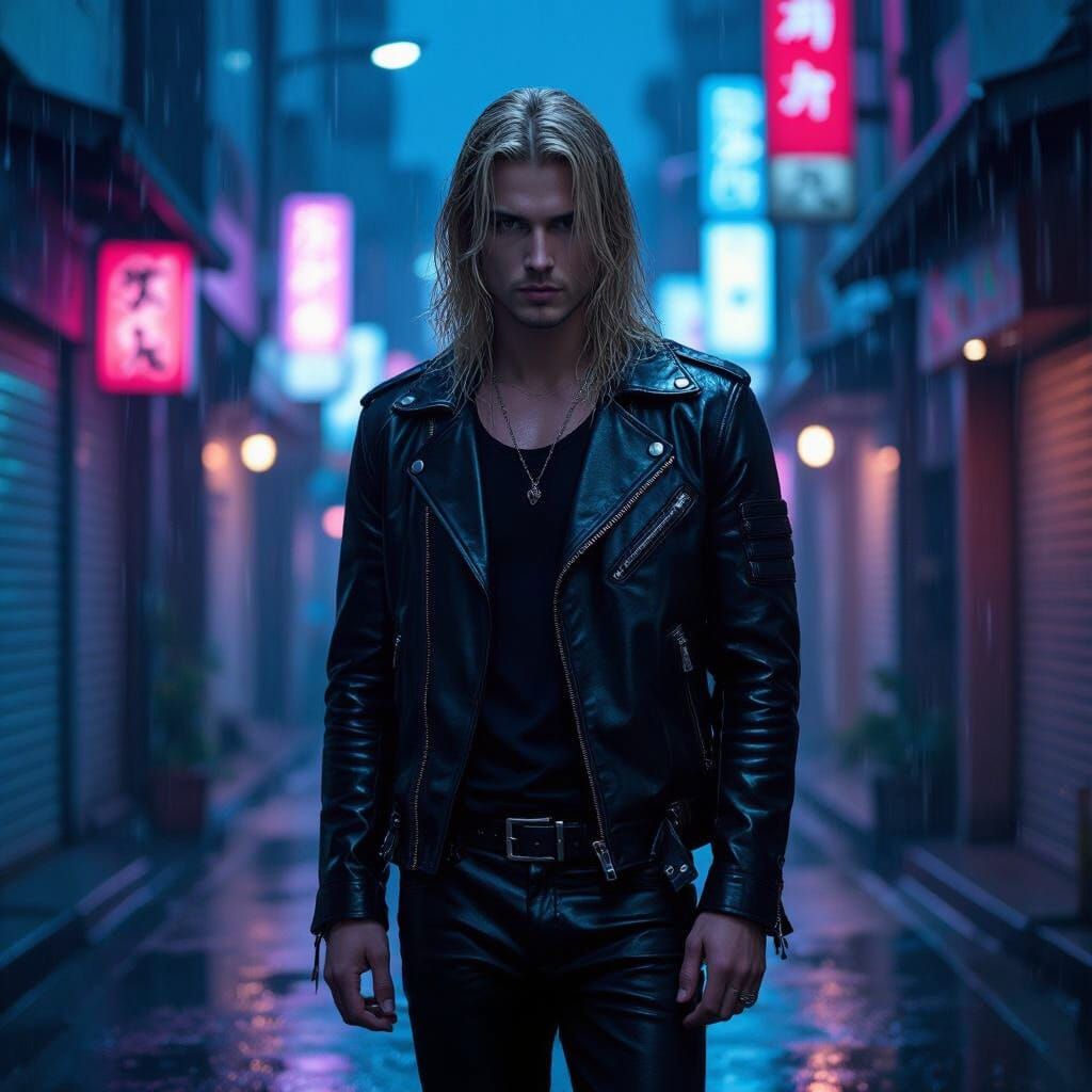 Neon Tokyo Alleyway Portrait in Cyberpunk Style