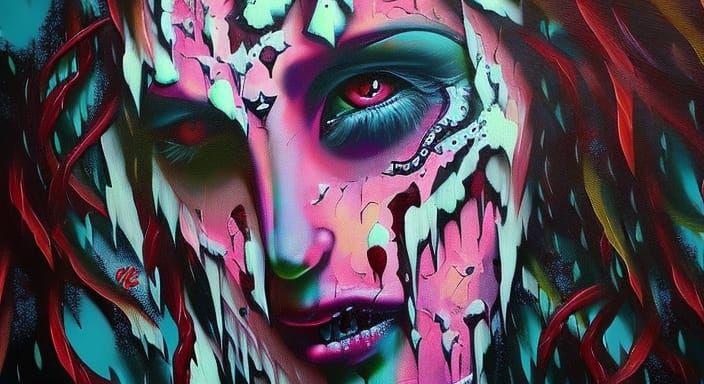 Necromancer Girl in Graffiti Street Art Style