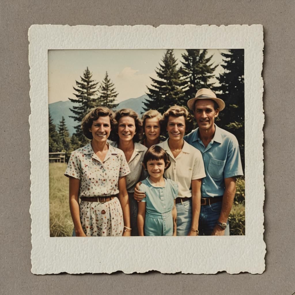 Family Summer Vacation in Vintage Instant Photo Style