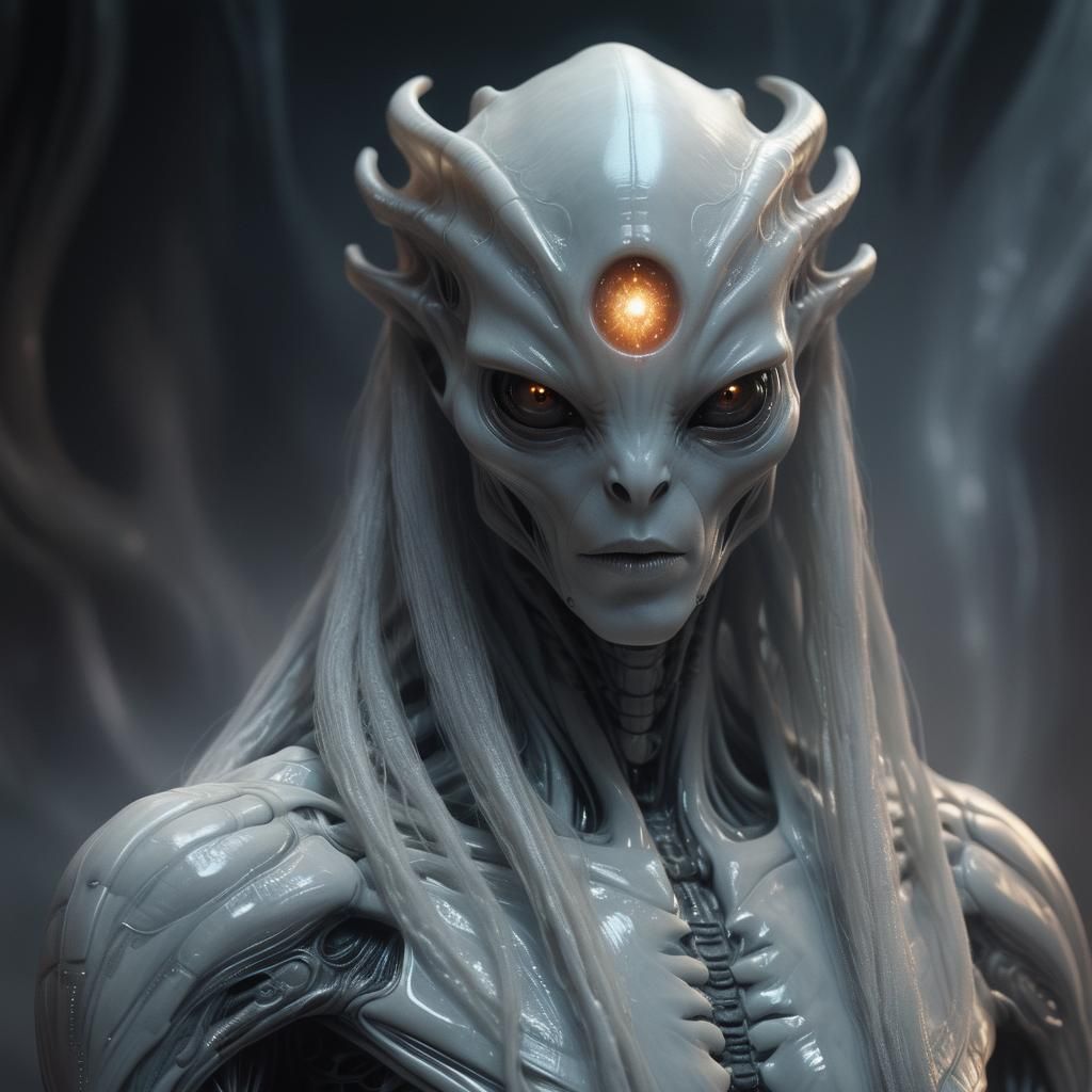 Eerie Alien Portrait in Biomechanical Style