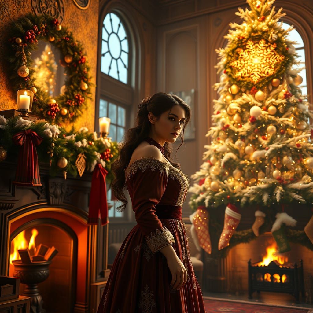 Ethereal Christmas Scene in Steampunk Style