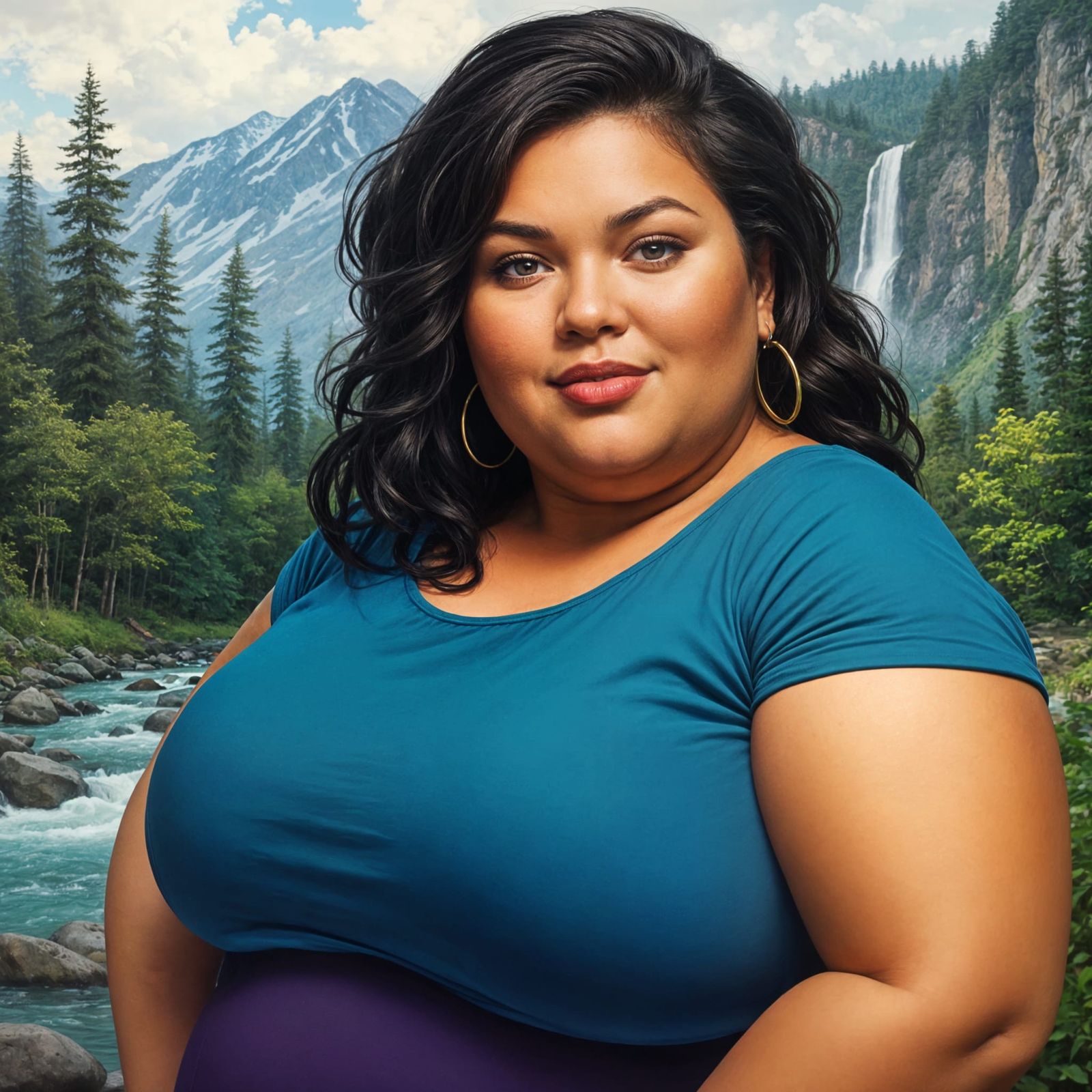 Beautiful Plus-Sized Woman in Vibrant Forest Landscape