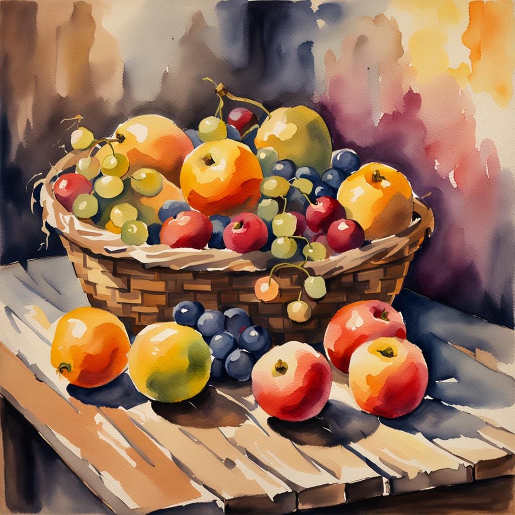 Watercolor Still Life with Fruit and Sunlight