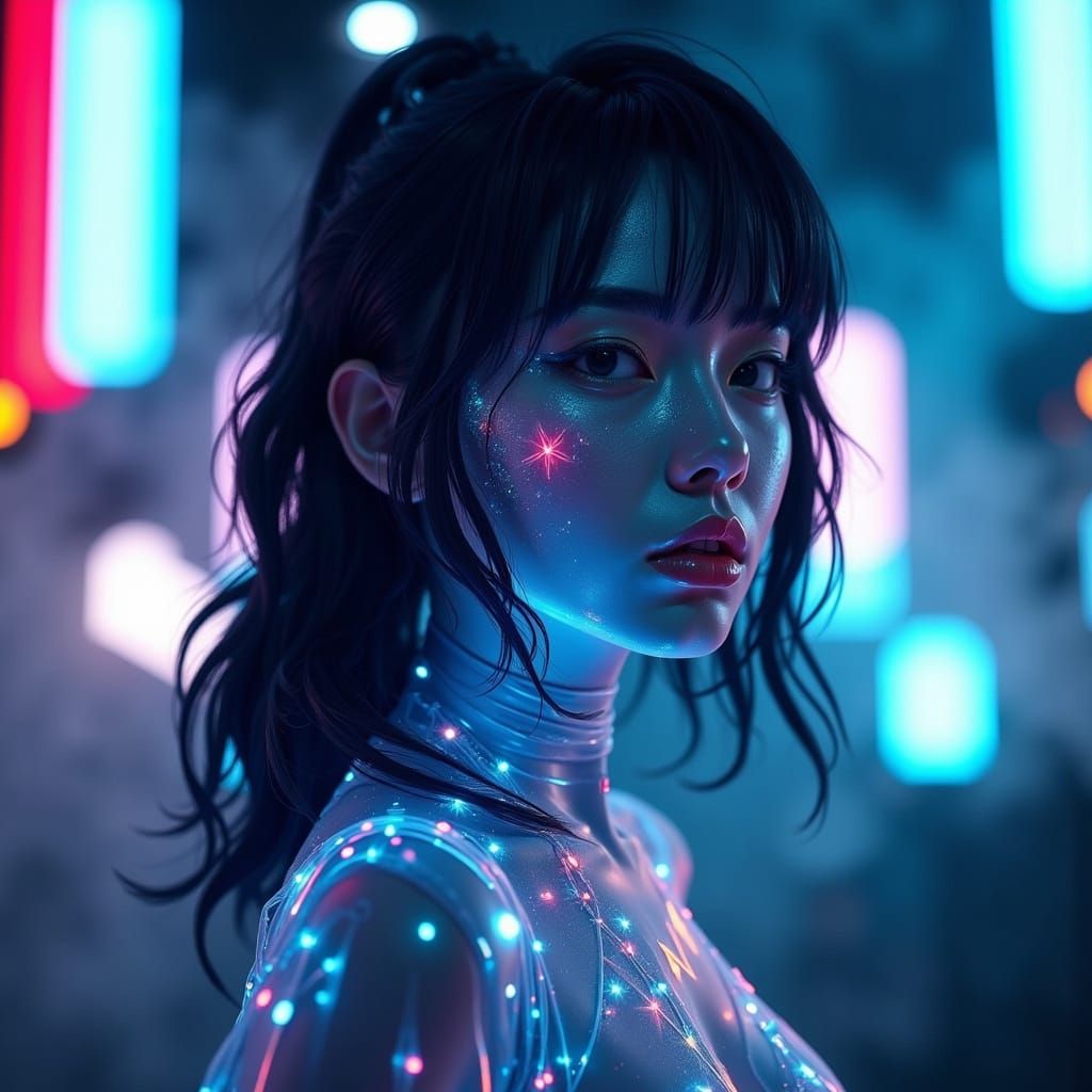 Cyberpunk Princess in a Starlit Evening Gown