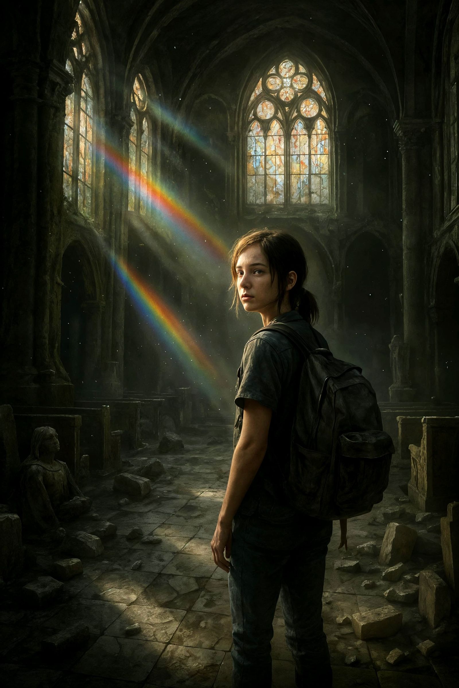 Ellie in Decayed Church: Post-Apocalyptic Sunlight