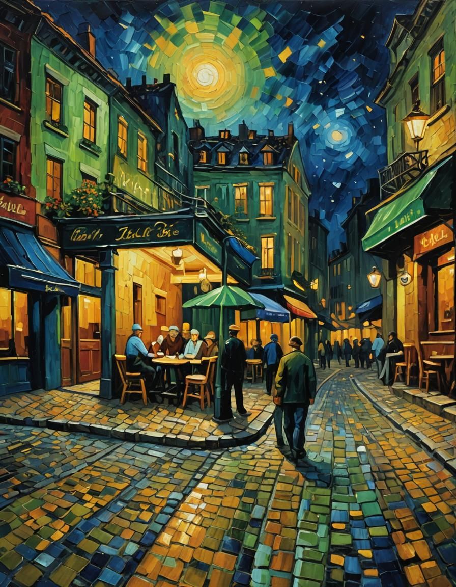 Expressionist Night Cafe Oil Painting in Van Gogh Style