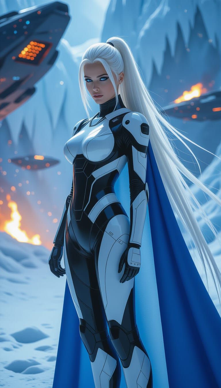 Cybernetic Woman in Icy World, Cinematic Film Still
