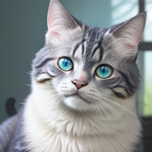 Fluffy Cat Portrait in Hyperrealistic Splash Art