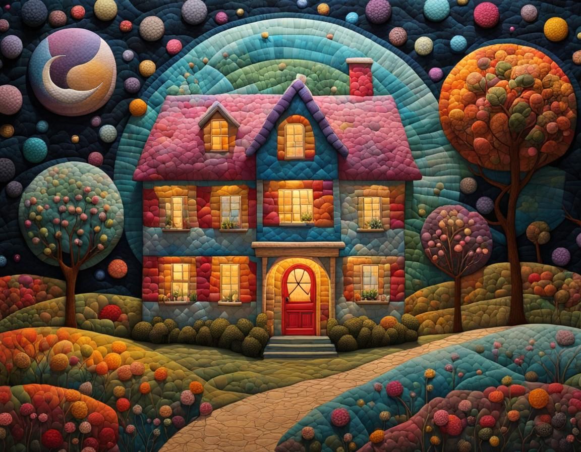 Surreal Patchwork Farmhouse in Pastel Colors