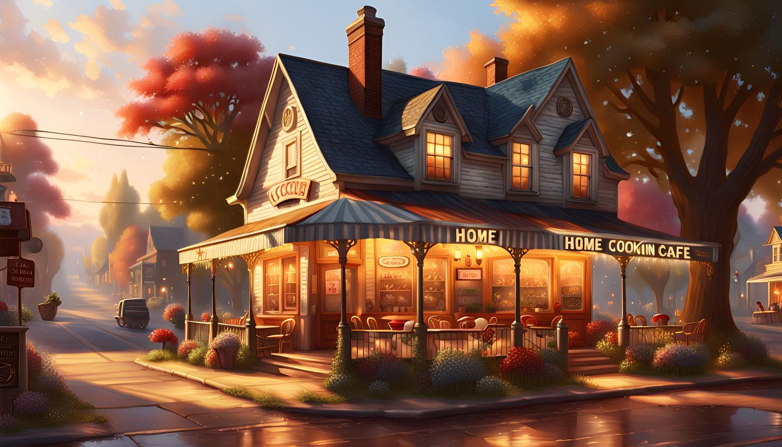 Old Time Country Cafe in Kinkade Style