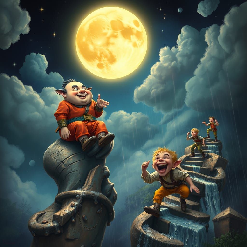 Surreal Hyper-Realistic Moonlit Scene with Fantastical Creat...