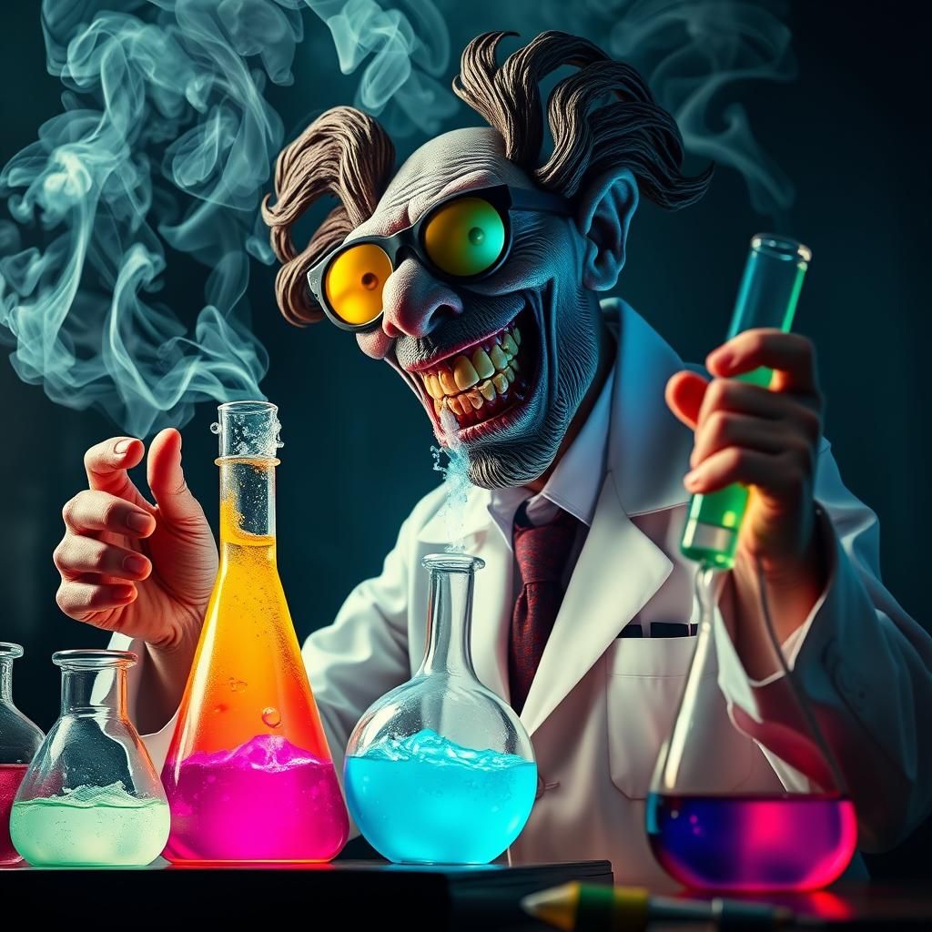 Surreal Mad Scientist with Broken Beaker