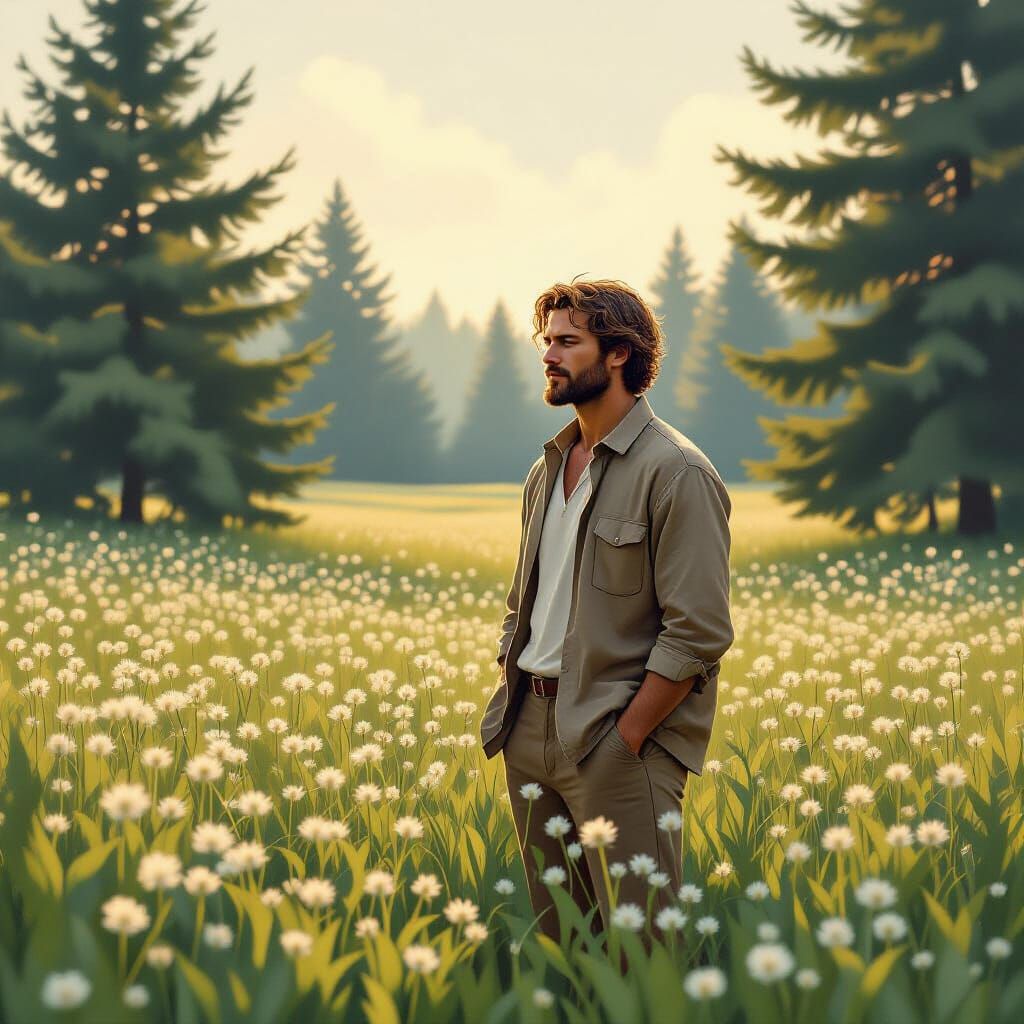 Man in Clover Field, Inspired by Wyeth and Hopper