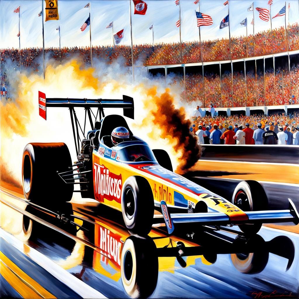 Hyperrealistic Oil Painting of Top Fuel Dragster