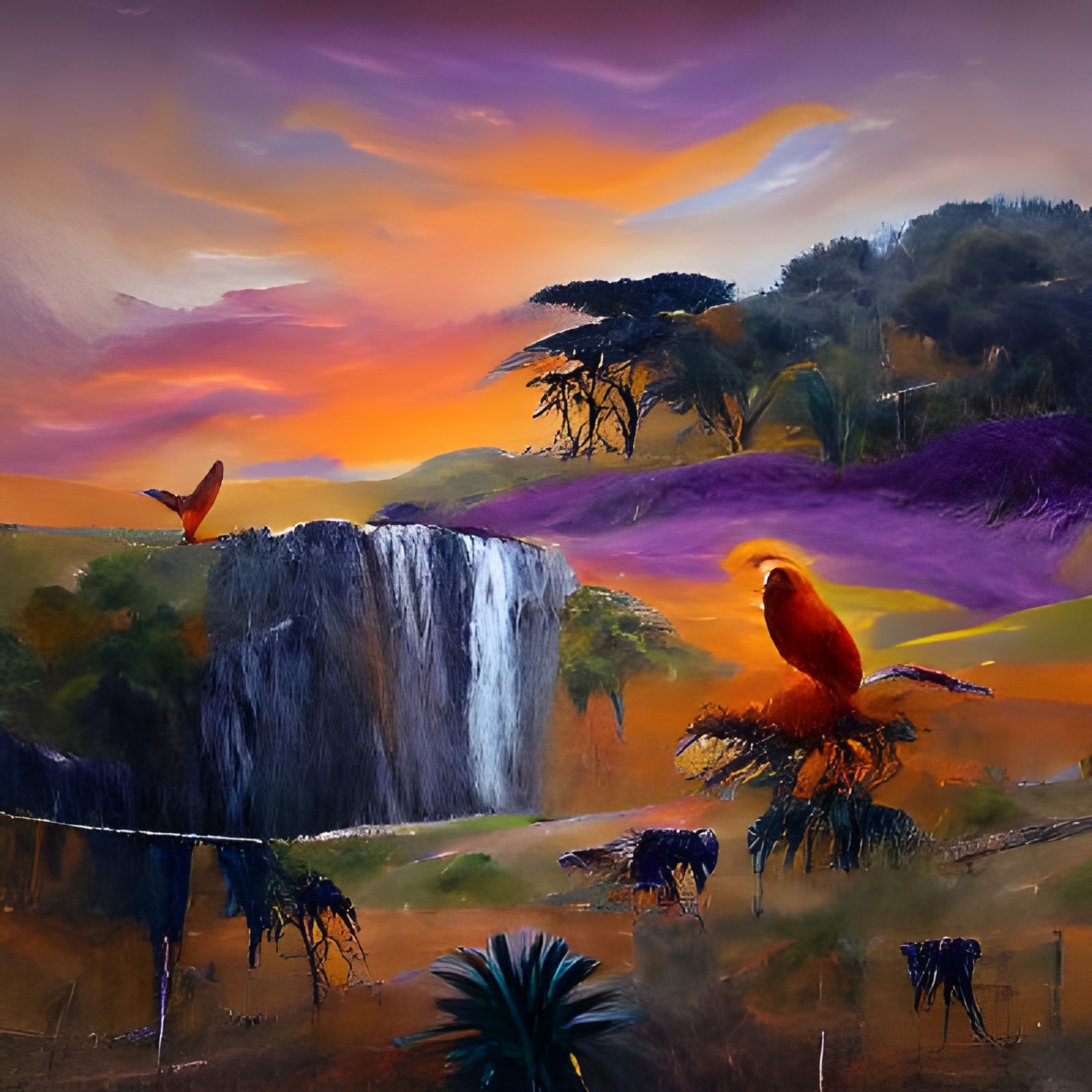 African Savanna Sunset Oil Painting