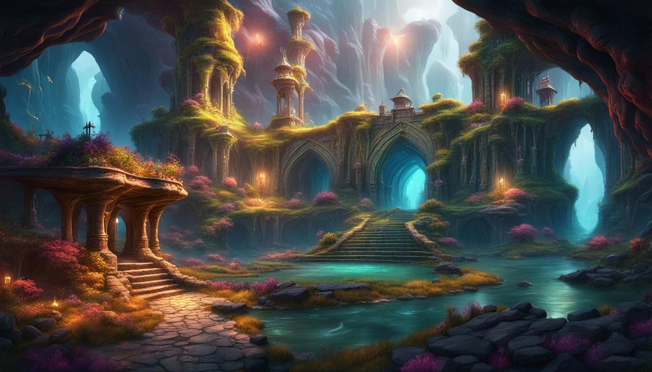 Colorful Elf Kingdom in Underground Cavern
