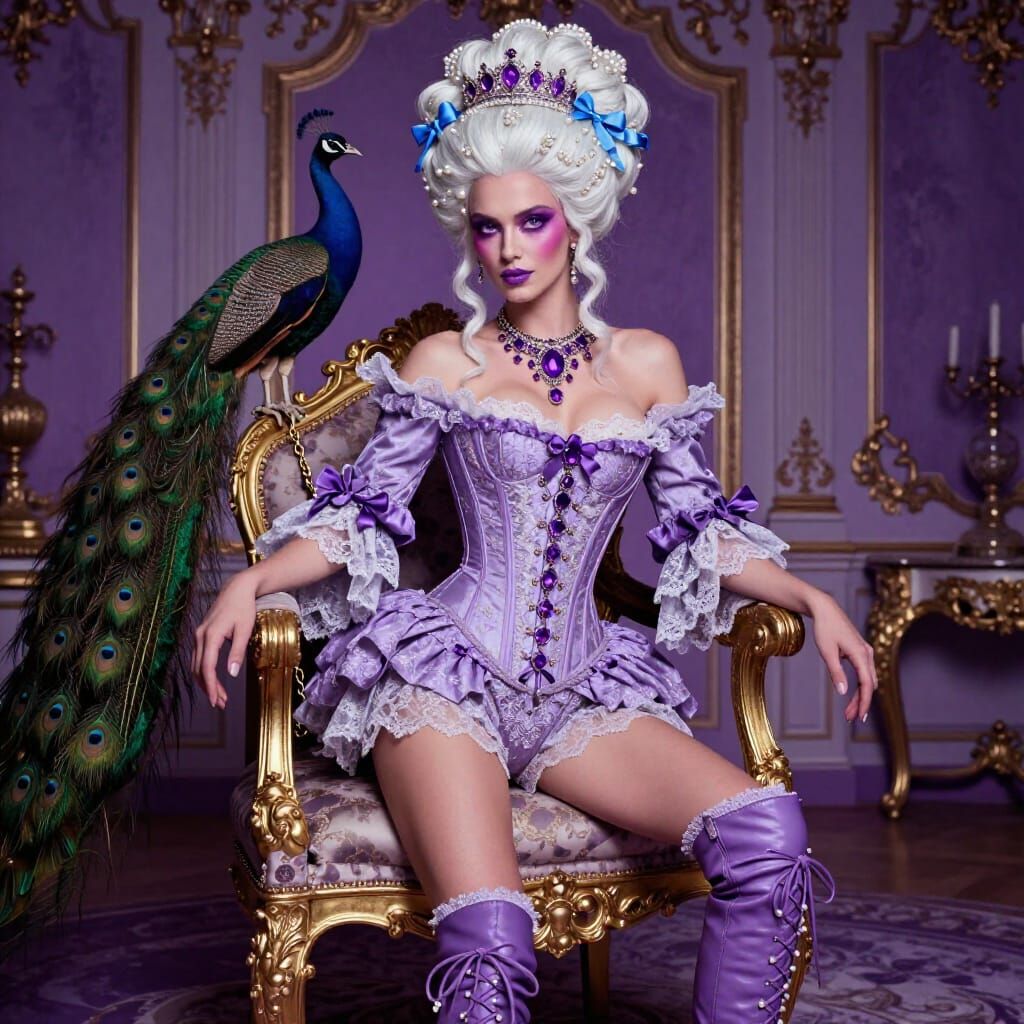 Baroque Fashion Model Photoshoot in Opulent Violet Hues