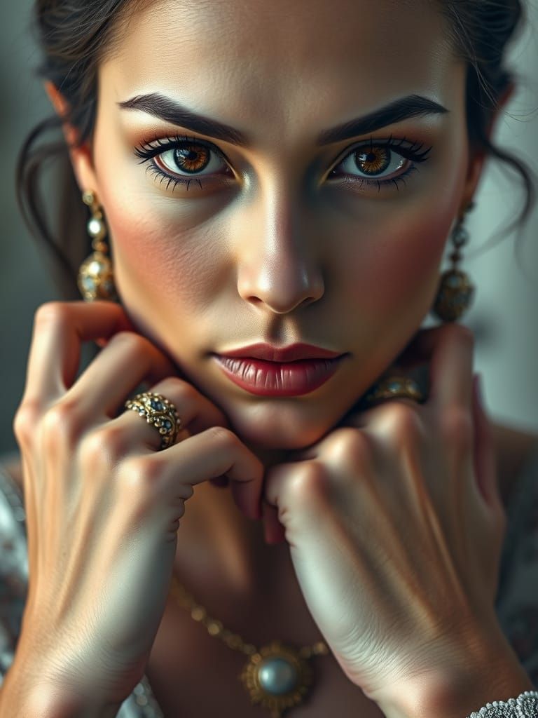 Hyper-Realistic Portrait of a Woman with Intense Gaze
